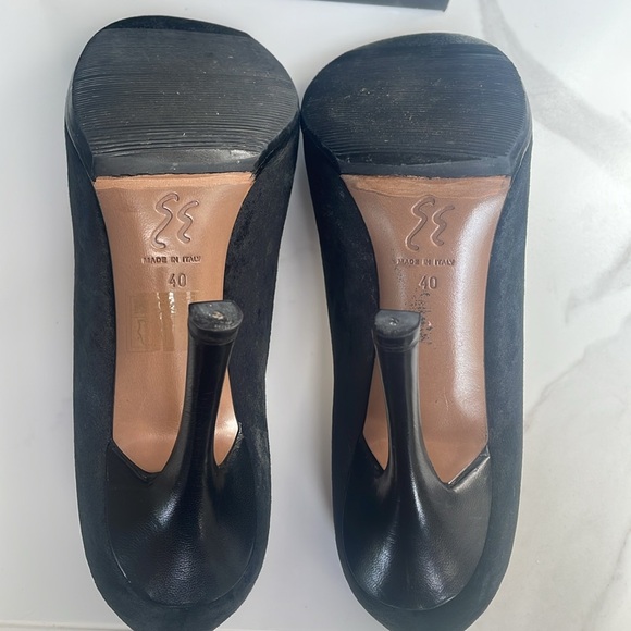 EUC Ernesto Esposito Blk Velvet/Leather Retro Inspired Pumps size 40/US 9 - 9.5 - Picture 3 of 8